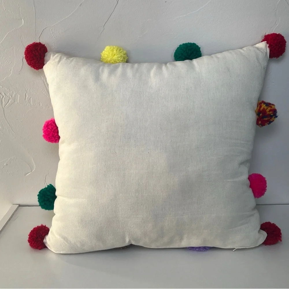 Eclectic Array Vibrant Colorful Cactus Accent Pillow Multicolor Pom-Pom (16x16)